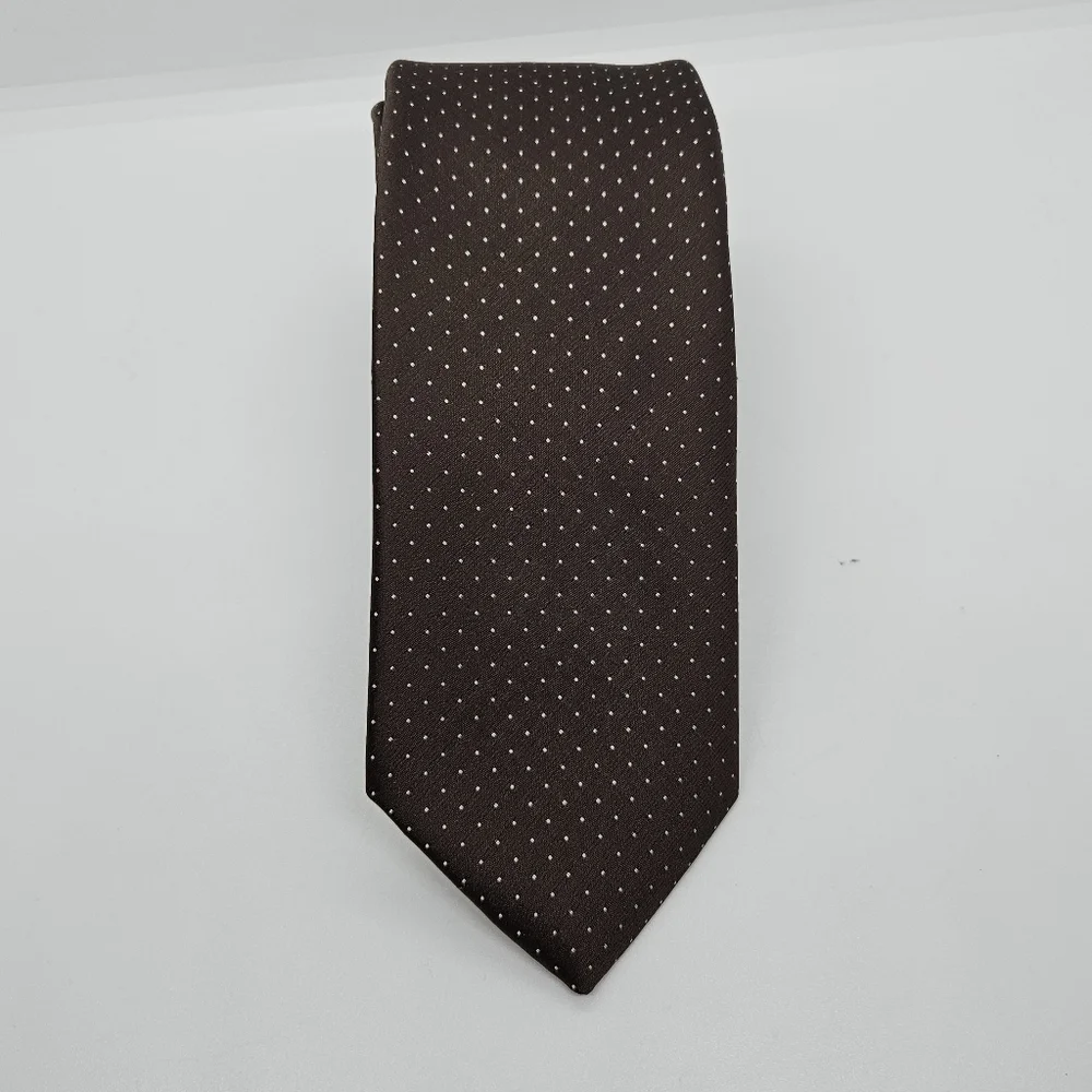 vintage Robert Stewart for Gimbels brown tie with white dots 2.75 in wide